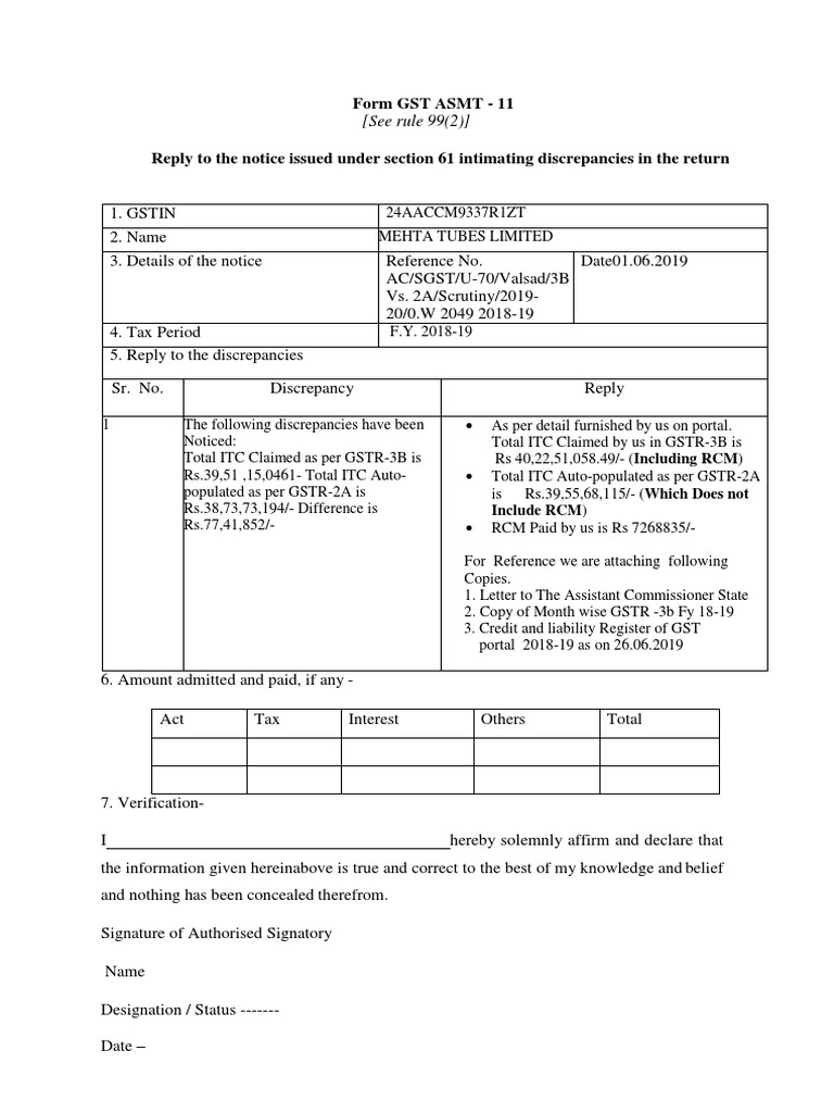 What Is Asmt 14 In Gst