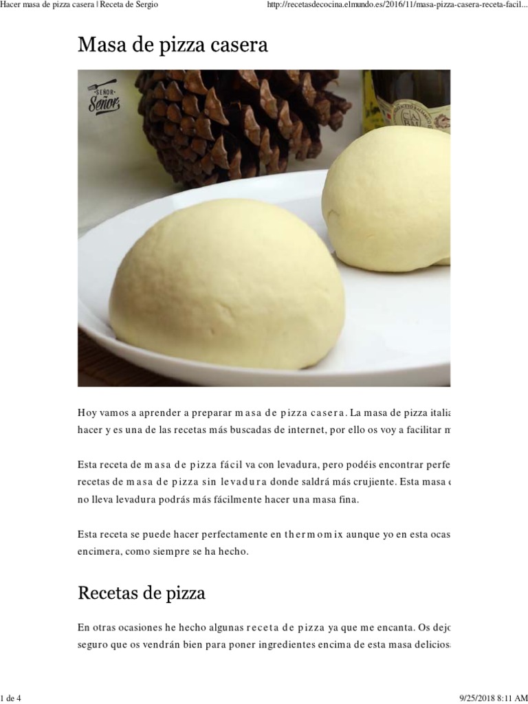 Hacer Masa de Pizza Casera - Receta de Sergio | PDF | Pizza | Cocina