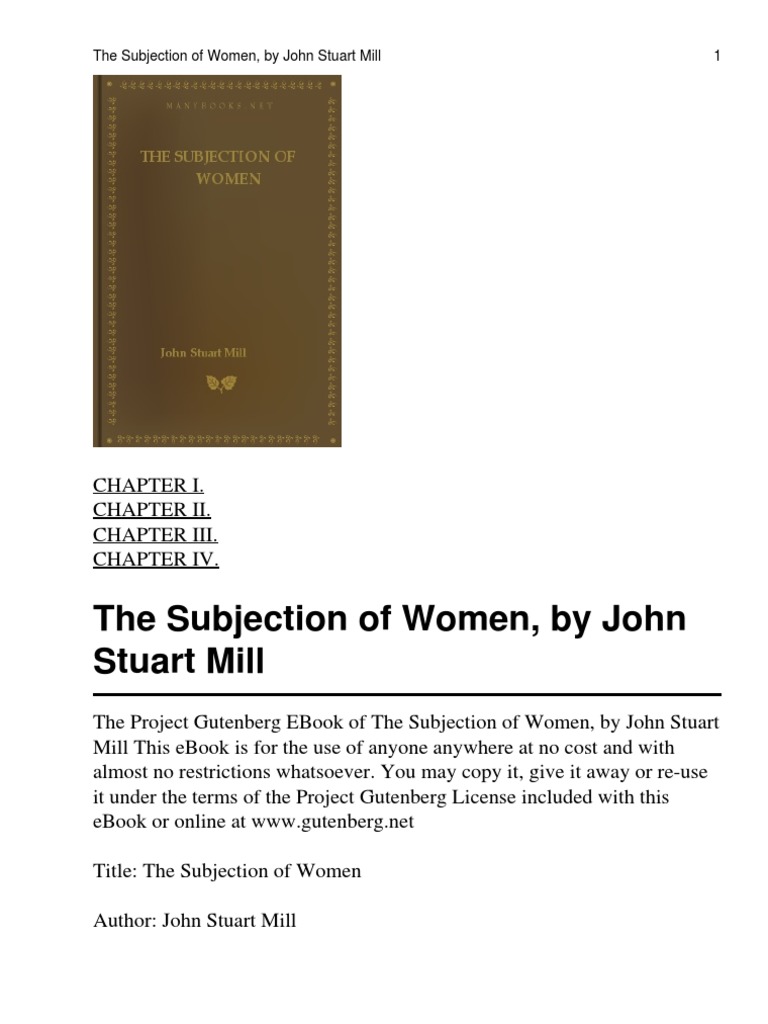 The Subjection of Women | PDF | Project Gutenberg | Slavery