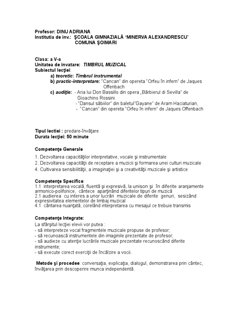 Proiect Timbrul Instrumental | PDF