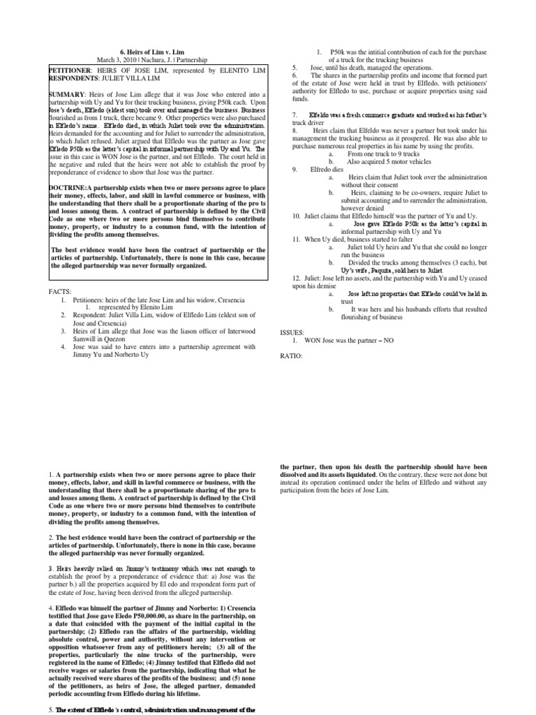 Heirs of Lim v. Lim | PDF | Partnership | Virtue