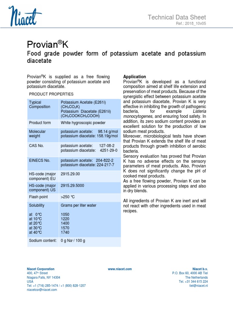 TDS Provian K and KL 2013 - 03v02 PDF | PDF | Acetate | Potassium