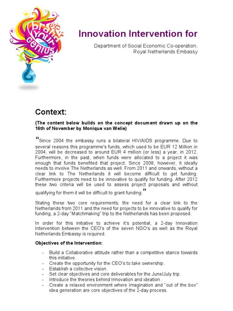 Innovation Intervention for NGO Funding | PDF | Brainstorming | Innovation