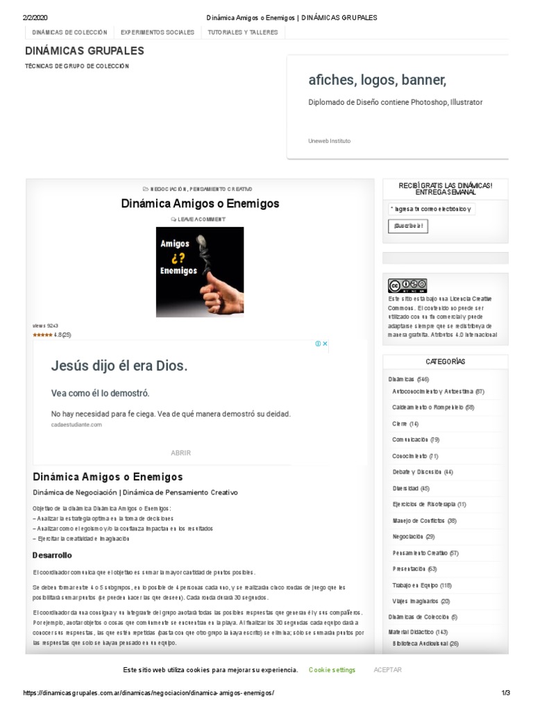 Dinámica Amigos o Enemigos _ DINÁMICAS GRUPALES | PDF | Cookie HTTP ...