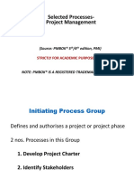 PMBOK STANDARD Selected Process PROJECT PLAN PLANNING