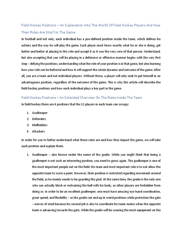 Field Hockey Positions Revised PDF Forward (Association Football