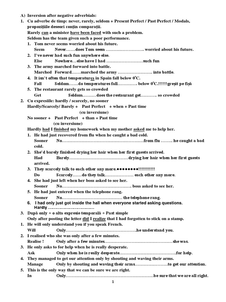 Inversion Structures in English Grammar | PDF