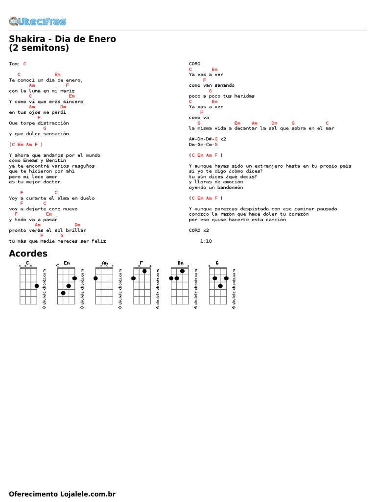 Shakira - Dia de Enero (Uke Cifras) | PDF