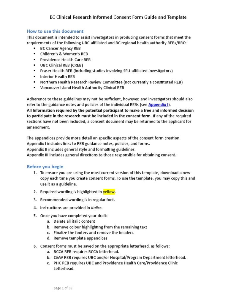 BC Clinical Consent Form Guide | PDF | Clinical Trial | Informed Consent