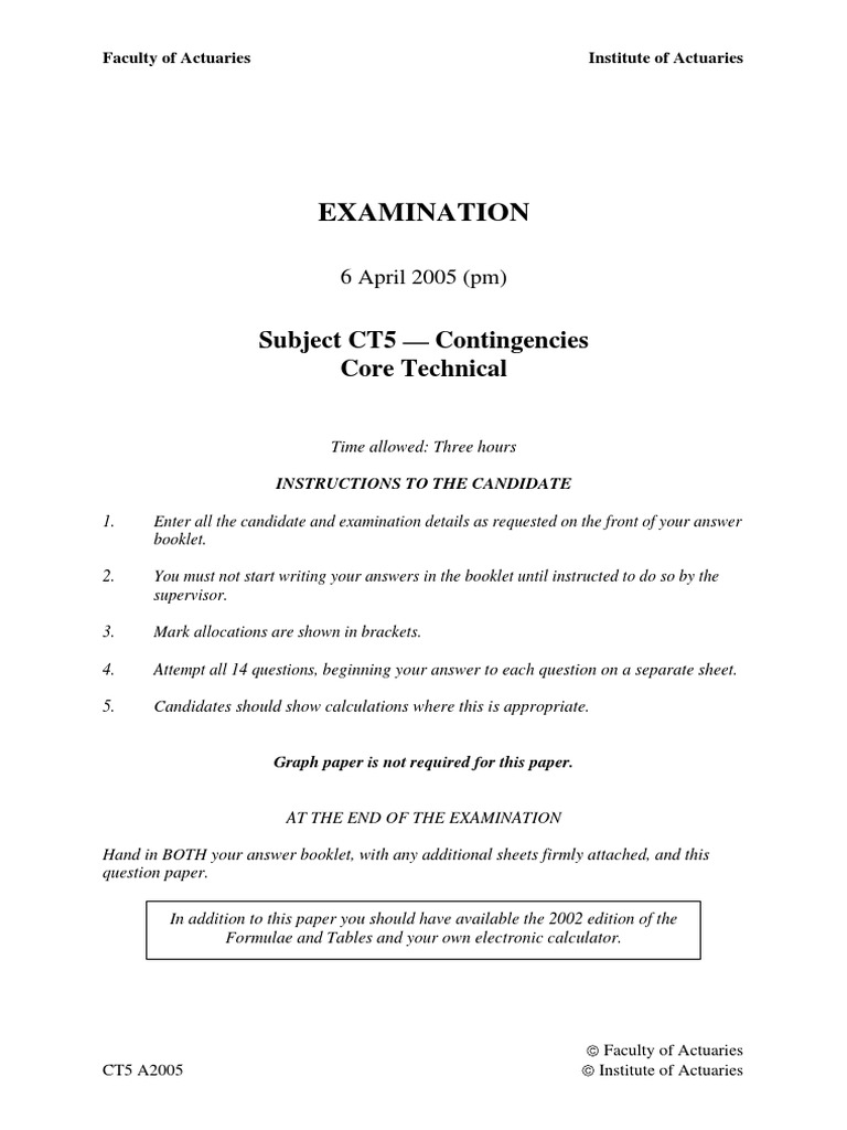 FandI CT5 200504 Exampaper | PDF | Annuity (European) | Life Insurance