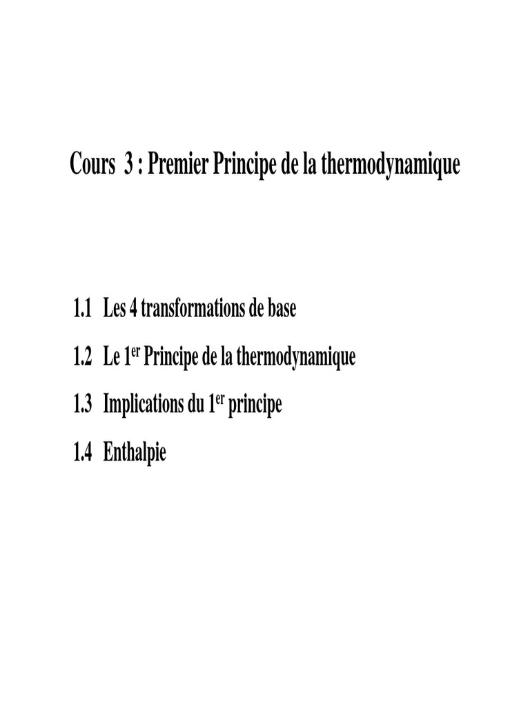 Premier Principe de la Thermodynamique | PDF | Enthalpie | Transfert ...