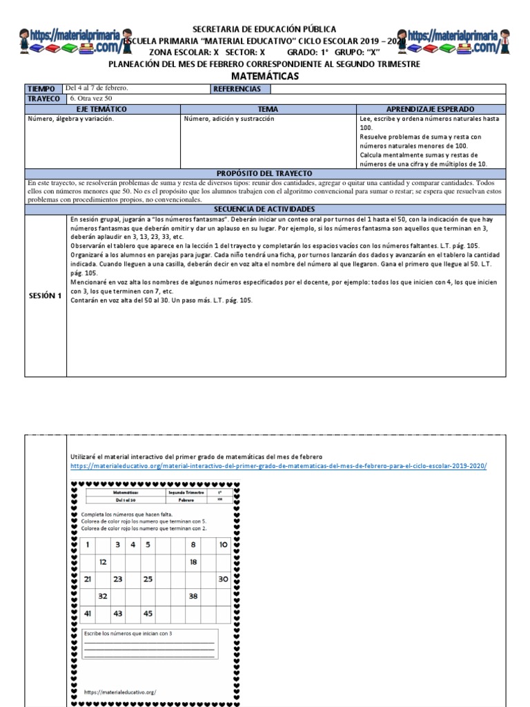 Planeacion 1 Er Grado Matematicas | PDF | Sustracción | Educación primaria
