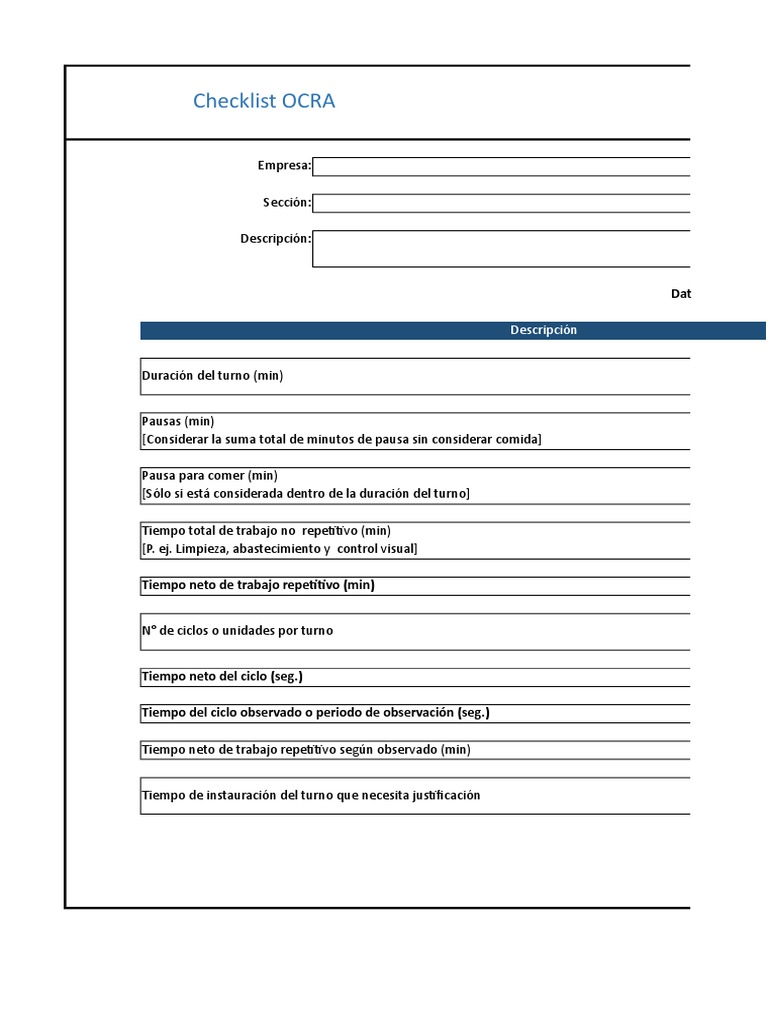 Checklist de Evaluación OCRA | PDF | Mano | Hombro