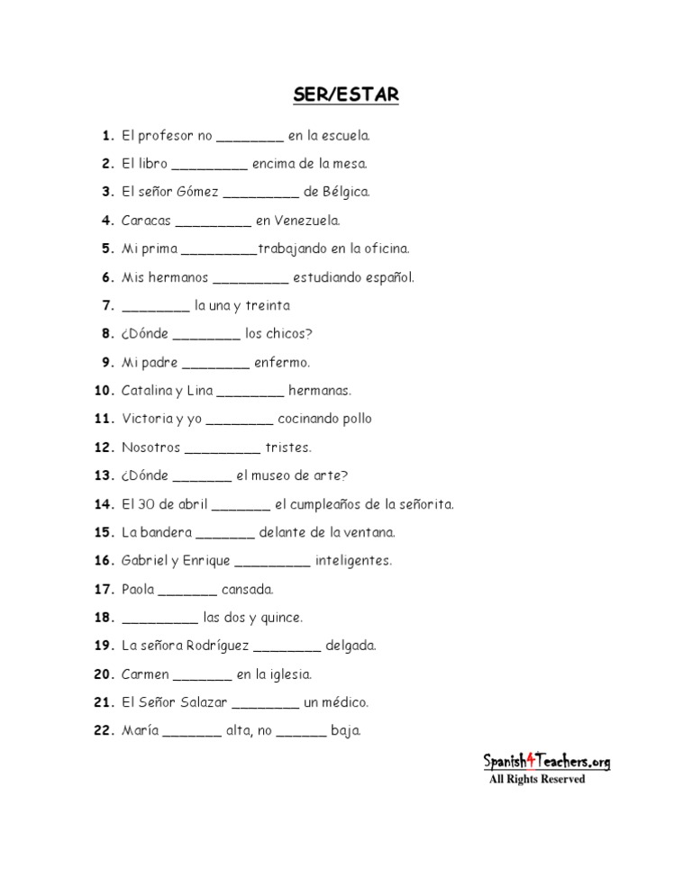 Estar Worksheet Answer Key