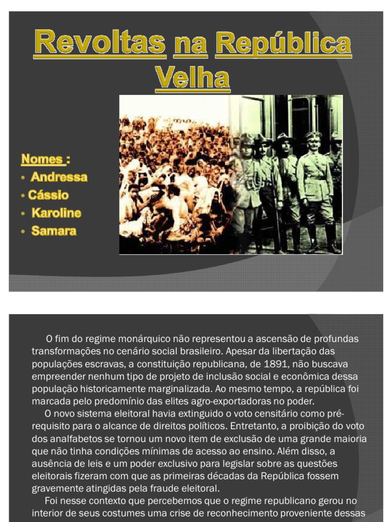 Revoltas Na República Velha | PDF | República | Brasil