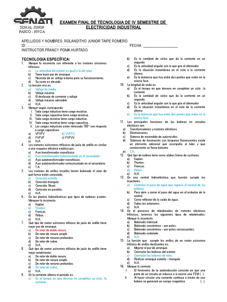 estático Predecesor Panorama Examen Final de IV Semestre Electricidad Industrial Solucionario | PDF |  Inductor | Electromagnetismo