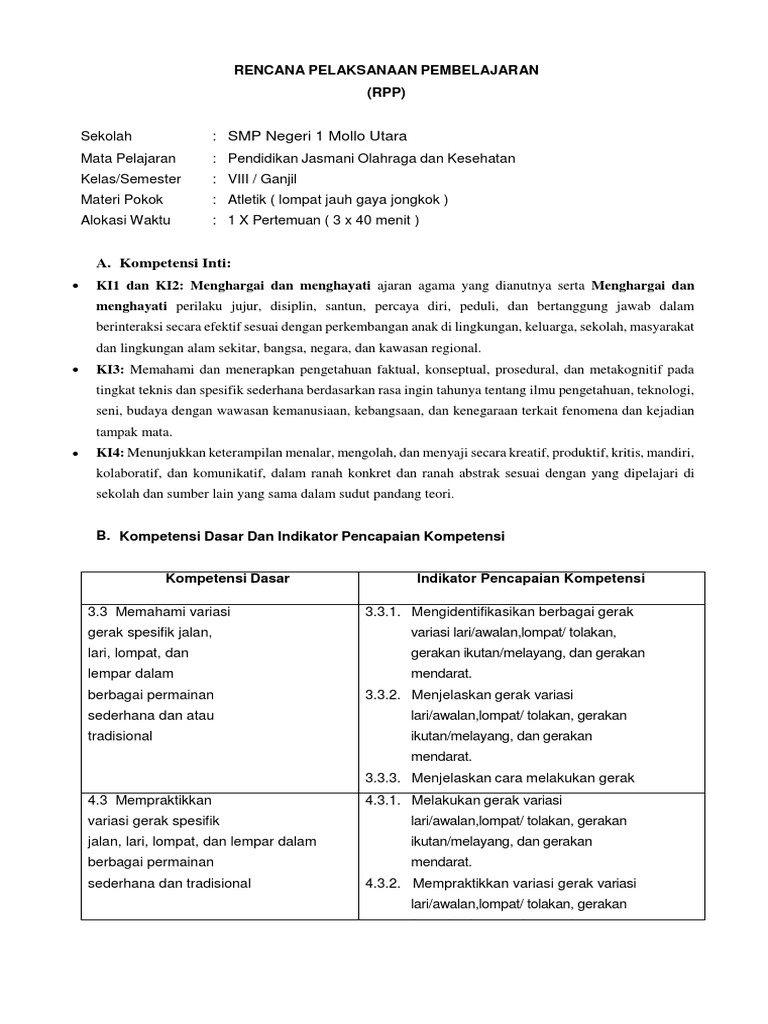 Rpp Atletik Lompat Jauh Docx
