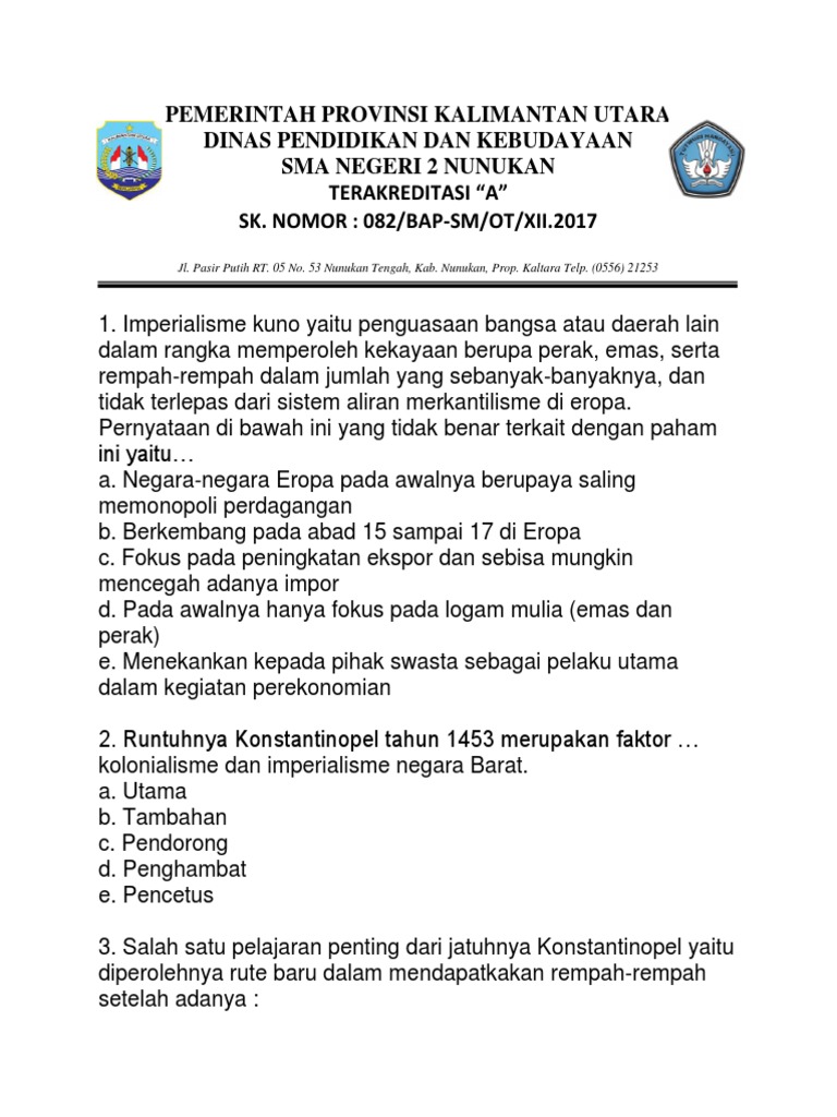 Contoh Soal Uh 1 Sejarah Xi