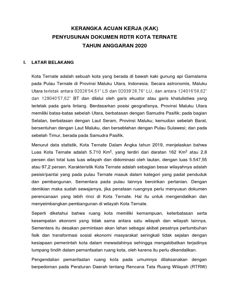 Contoh Kerangka Acuan Kerja RDTR | PDF