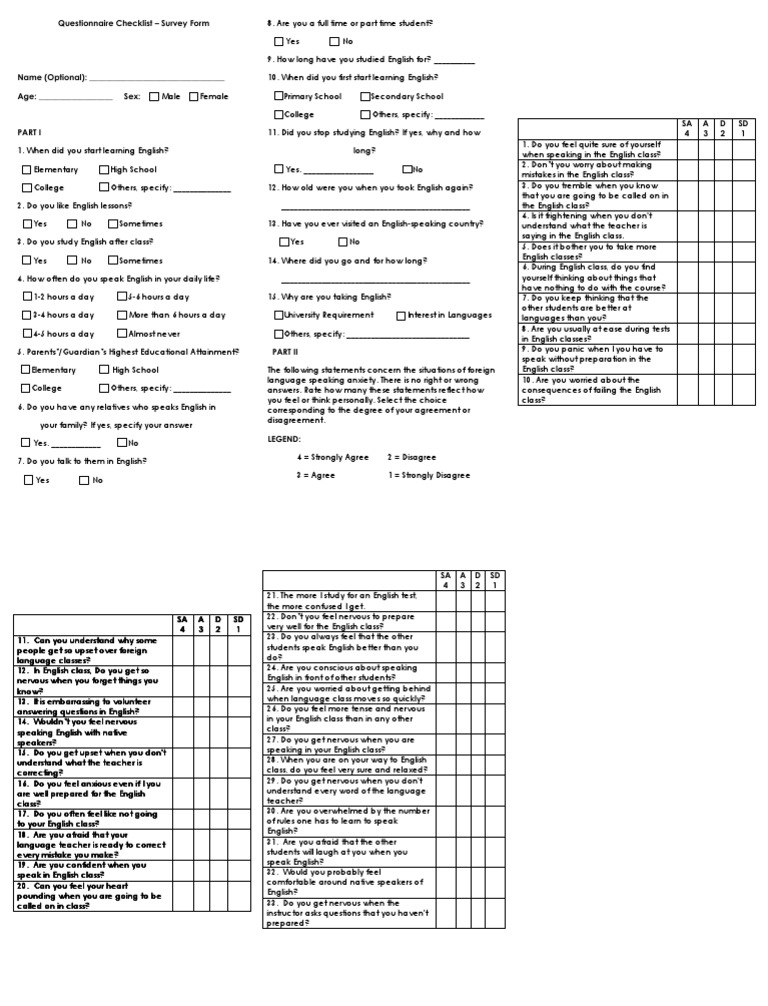 Questionnaire Checklist (Survey Copy) | PDF | English Language ...