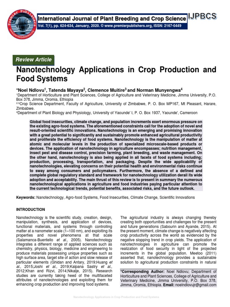 Nanotechnology Applications in Crop Production and Food Systems | PDF ...