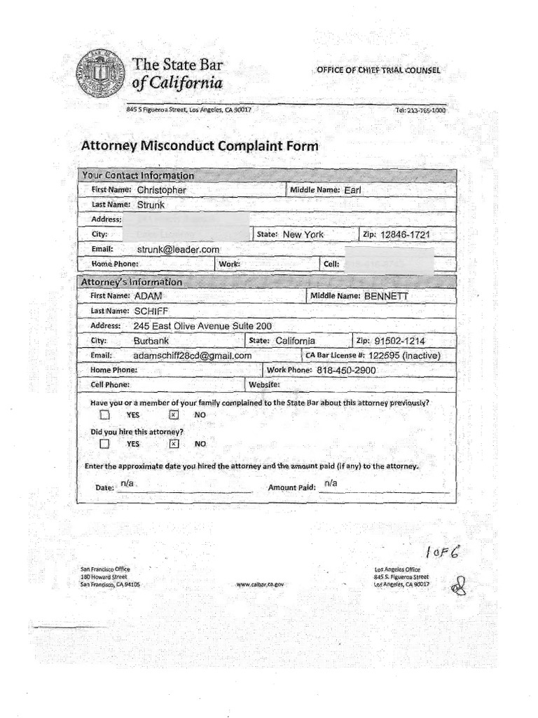 Strunk Bar Complaint Against Adam Schiff PDF State Bar Of