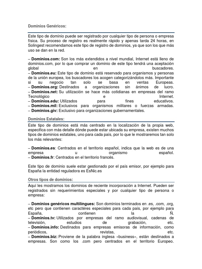 Tipos de dominios genéricos y específicos y su utilización | PDF ...