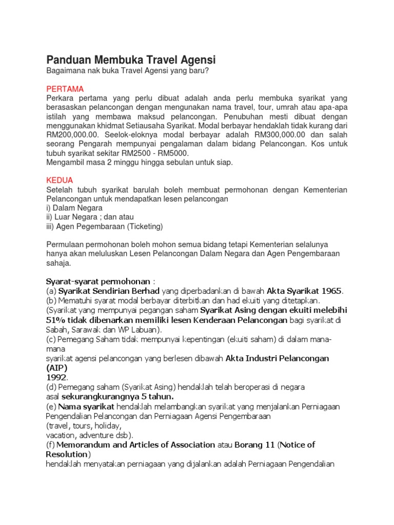 Panduan Membuka Travel Agensi Pdf