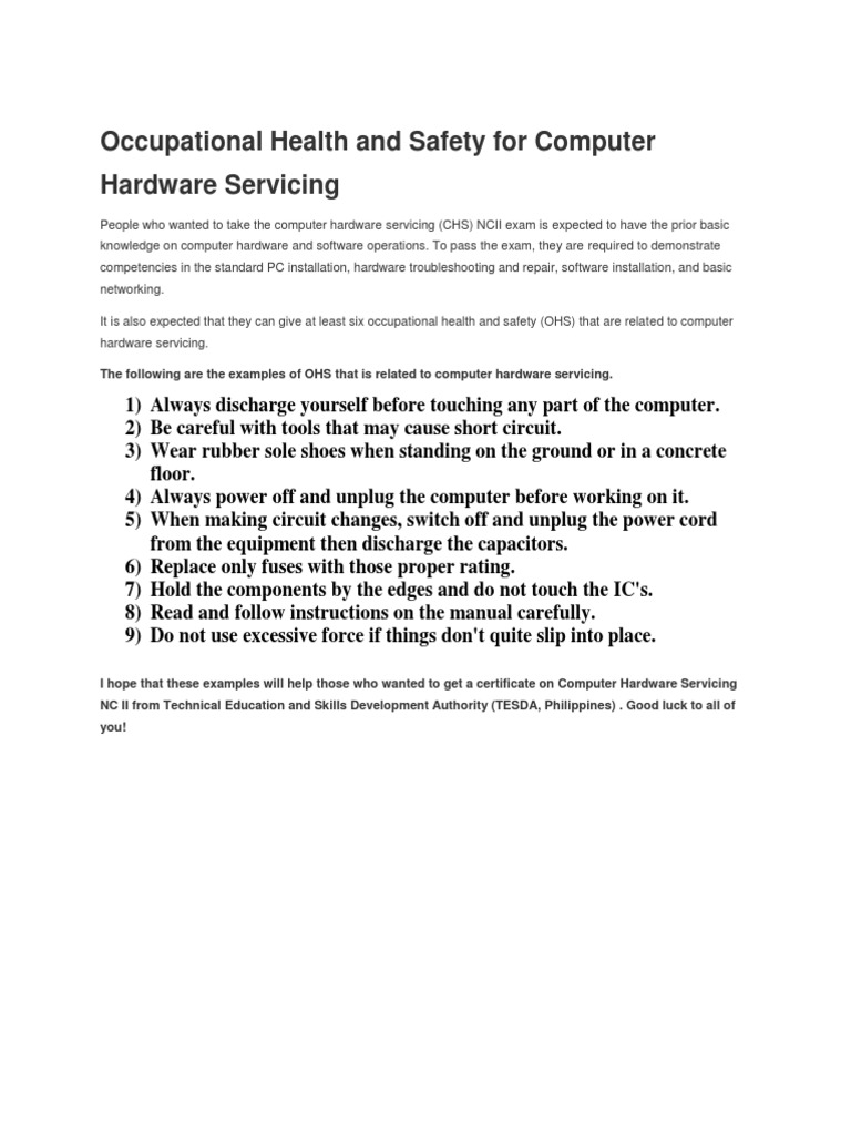 Occupational Health and Safety For Computer Tle 9 | PDF | Computers ...