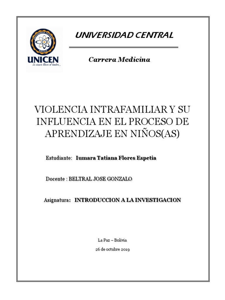 Violencia Intrafamiliar y Su Influencia en El Proceso de Aprendizaje en ...
