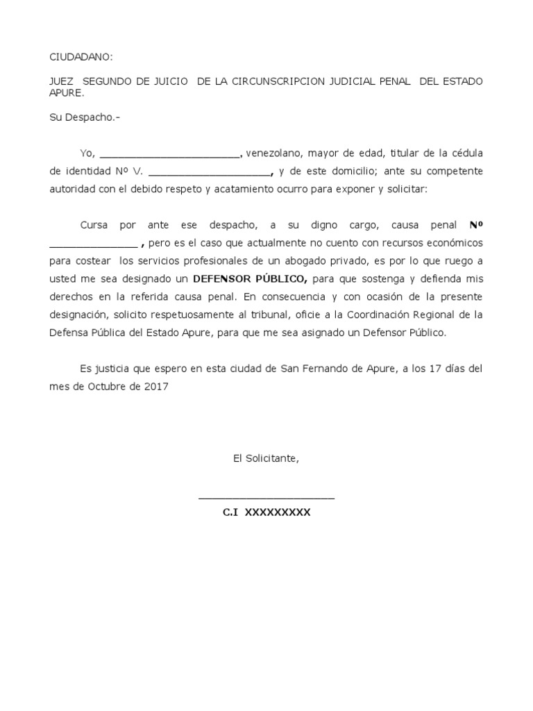 Solicitud Defensor Publico Pdf