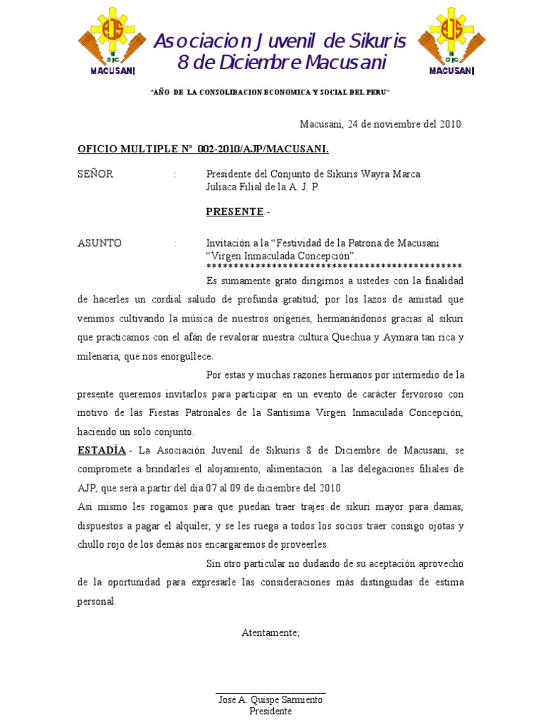 Oficio de Invitacion Julia y Puno | PDF