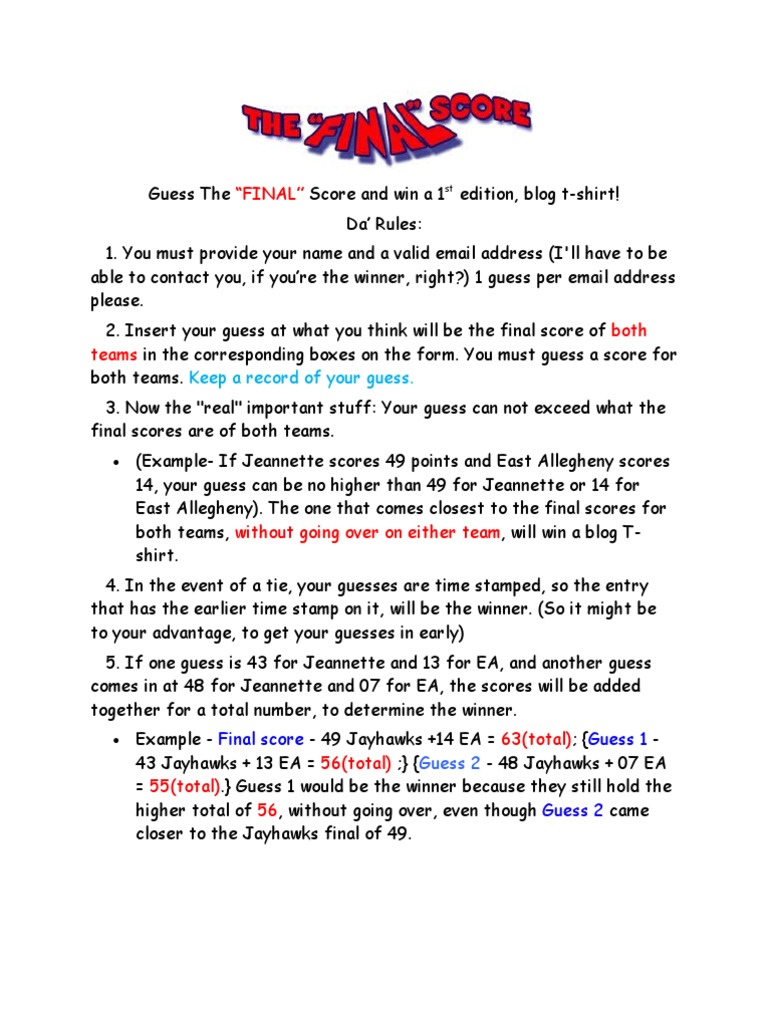 The FINAL Score Game Rules | PDF