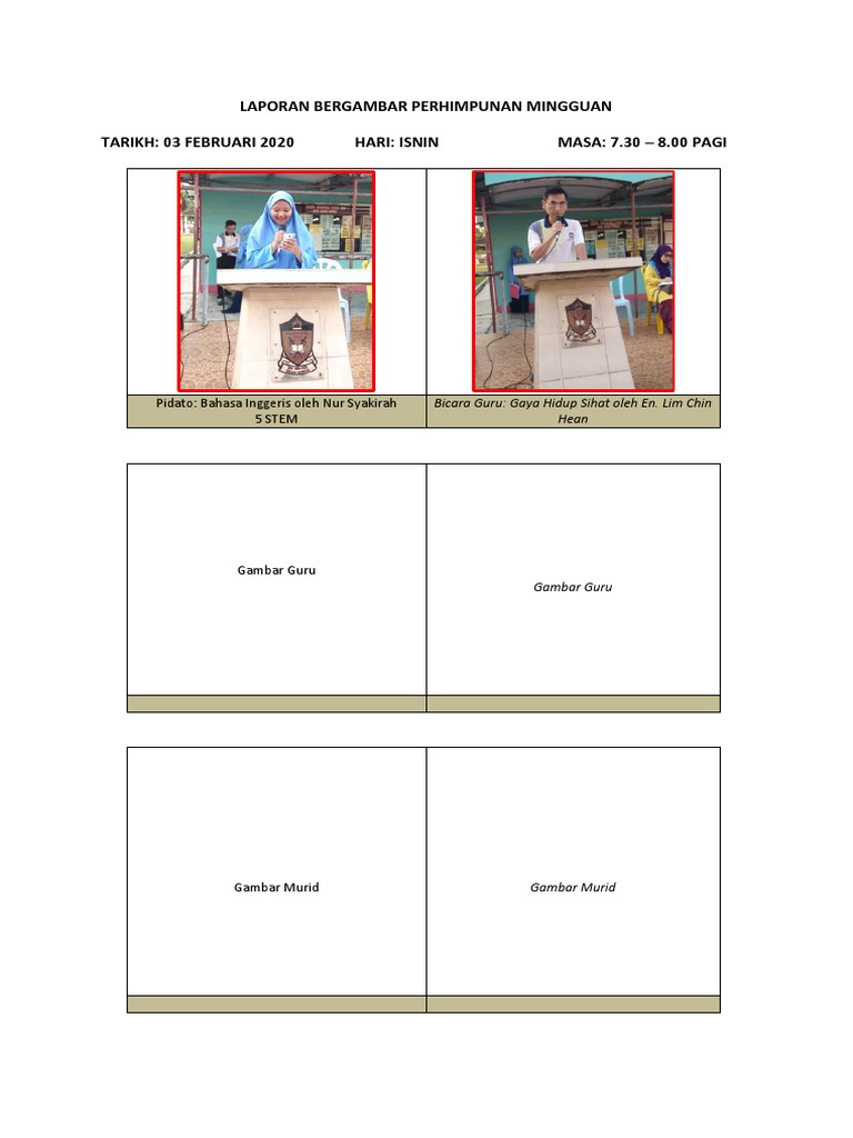 Contoh Template Laporan Bergambar Perhimpunan Mingguan Pdf