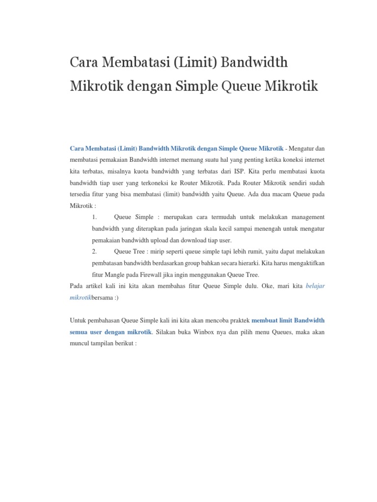 Cara Membatasi (Limit) Bandwidth Mikrotik Dengan Simple Queue Mikrotik ...