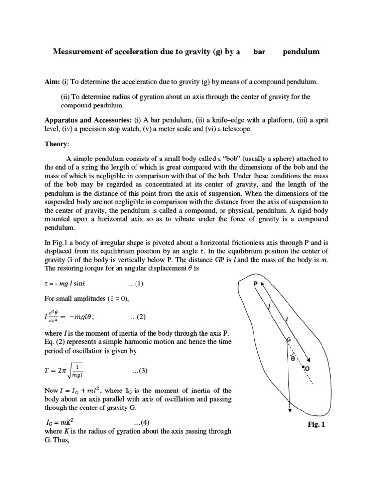 Bar Pendulum Pdf Pendulum Center Of Mass