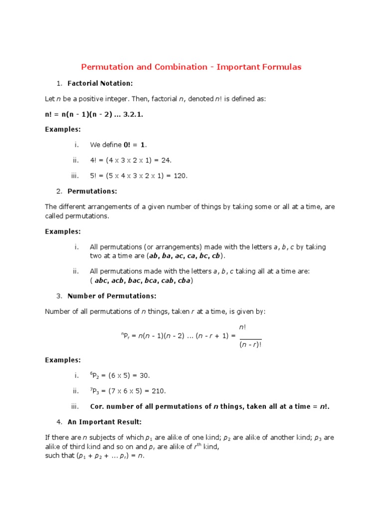 Permutation and Combination PDF | PDF | Permutation | Mathematical Concepts