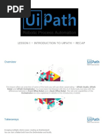 Lesson 1 Introduction To UiPath Recap PDF