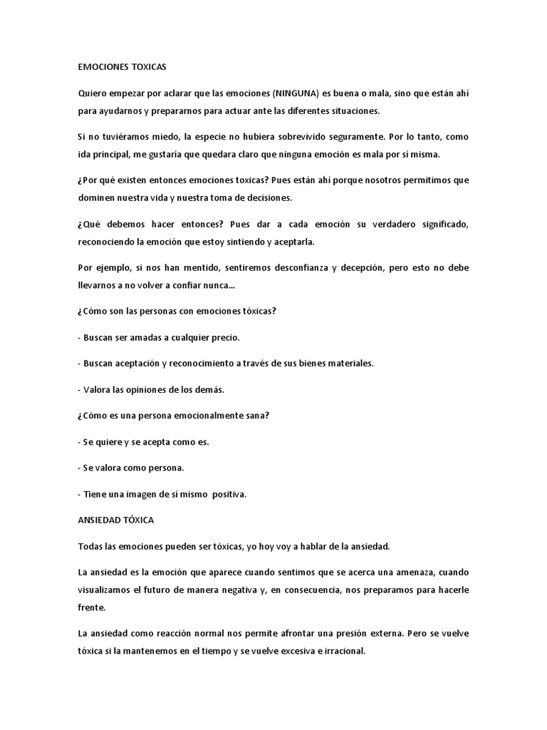 Emociones Toxicas | PDF | Ansiedad | Las emociones