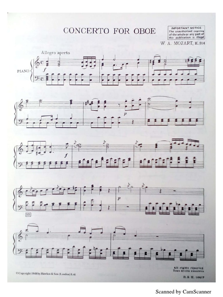 Mozart Oboe Concerto Piano Reduction PDF