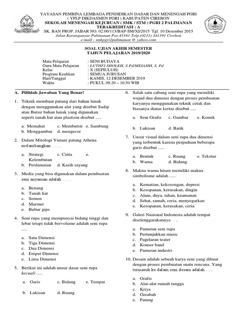 Soal Uas Seni Budaya 1920