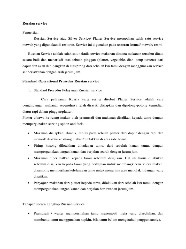 Memahami Russian Service dalam Restoran | PDF