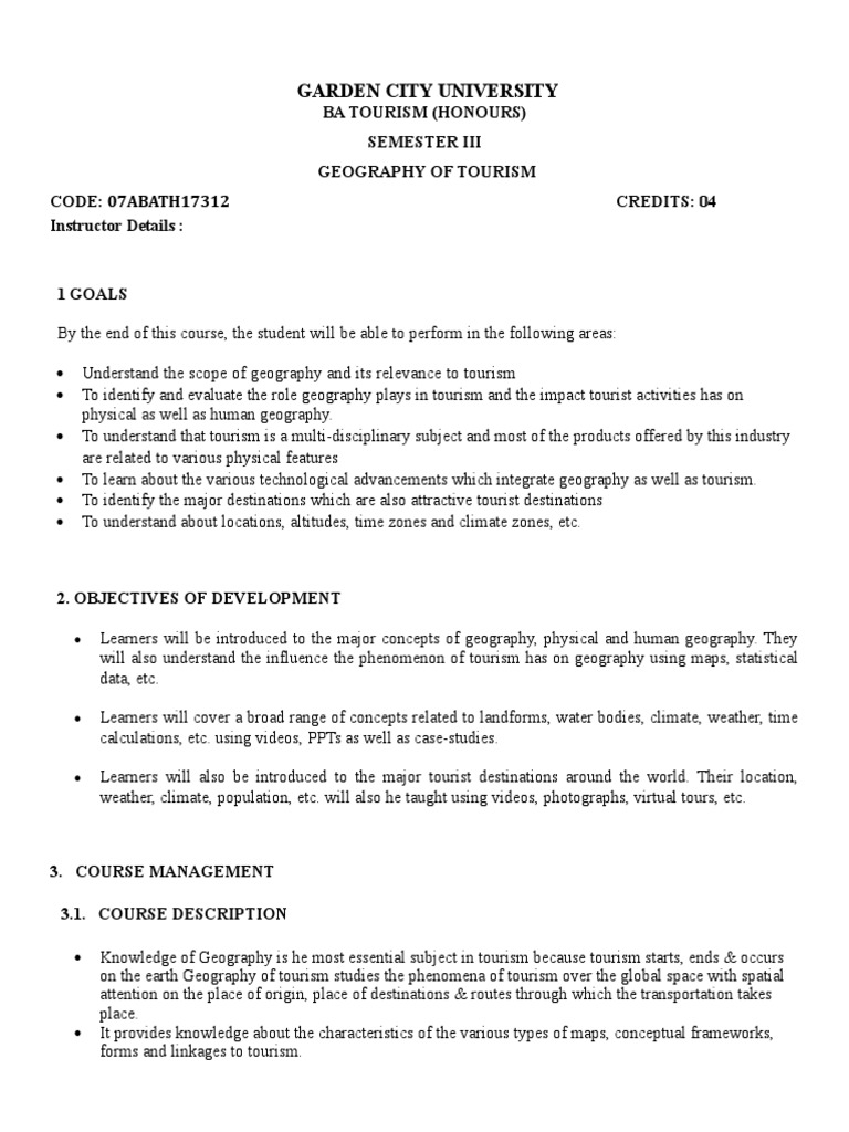 BOSugBATH III Geography of Tourism PDF Geography Tourism