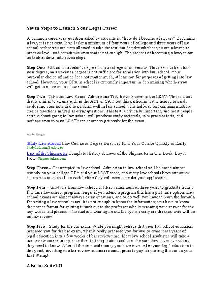 Seven Steps to Start Your Legal Career | PDF | Law School Admission ...