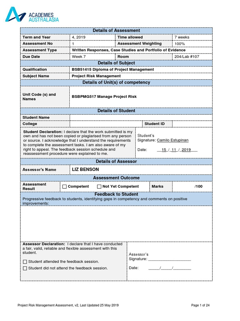 Assessment I - Project Risk Management | PDF | Risk Management