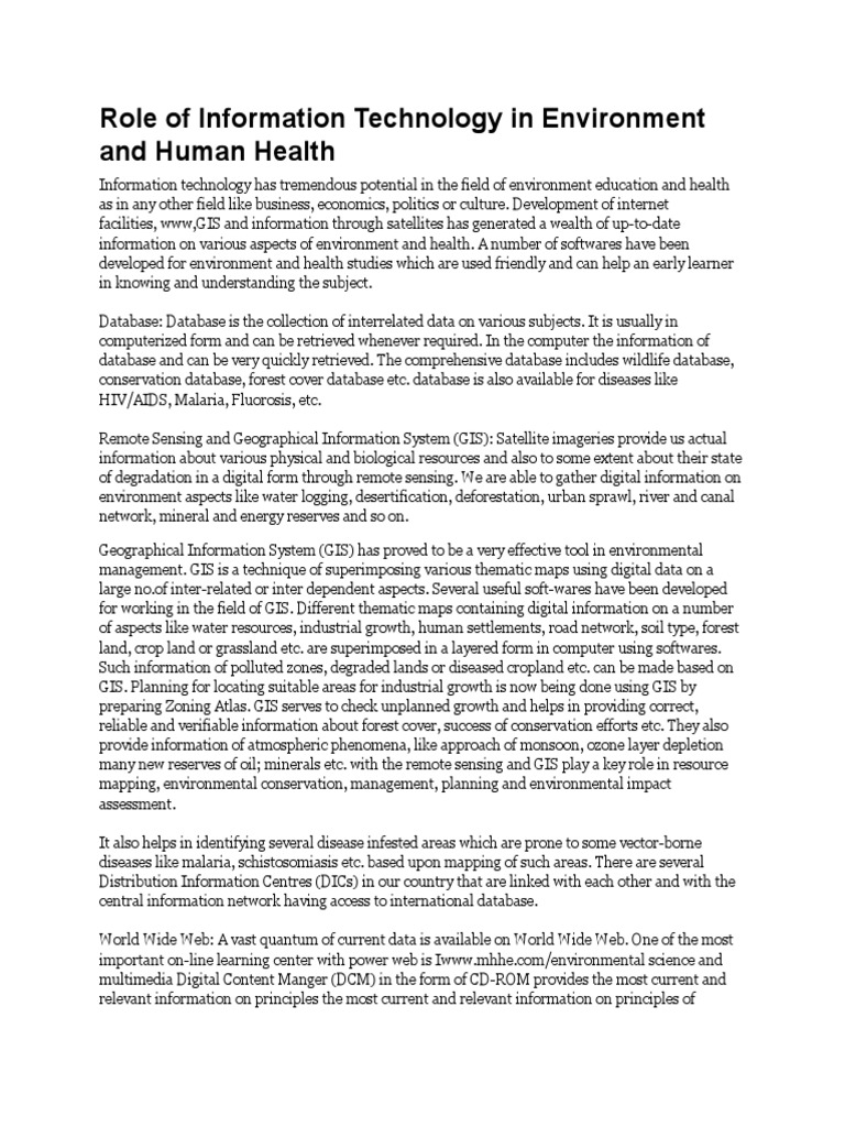 Role of Information Technology in Environment and Human Health | PDF ...