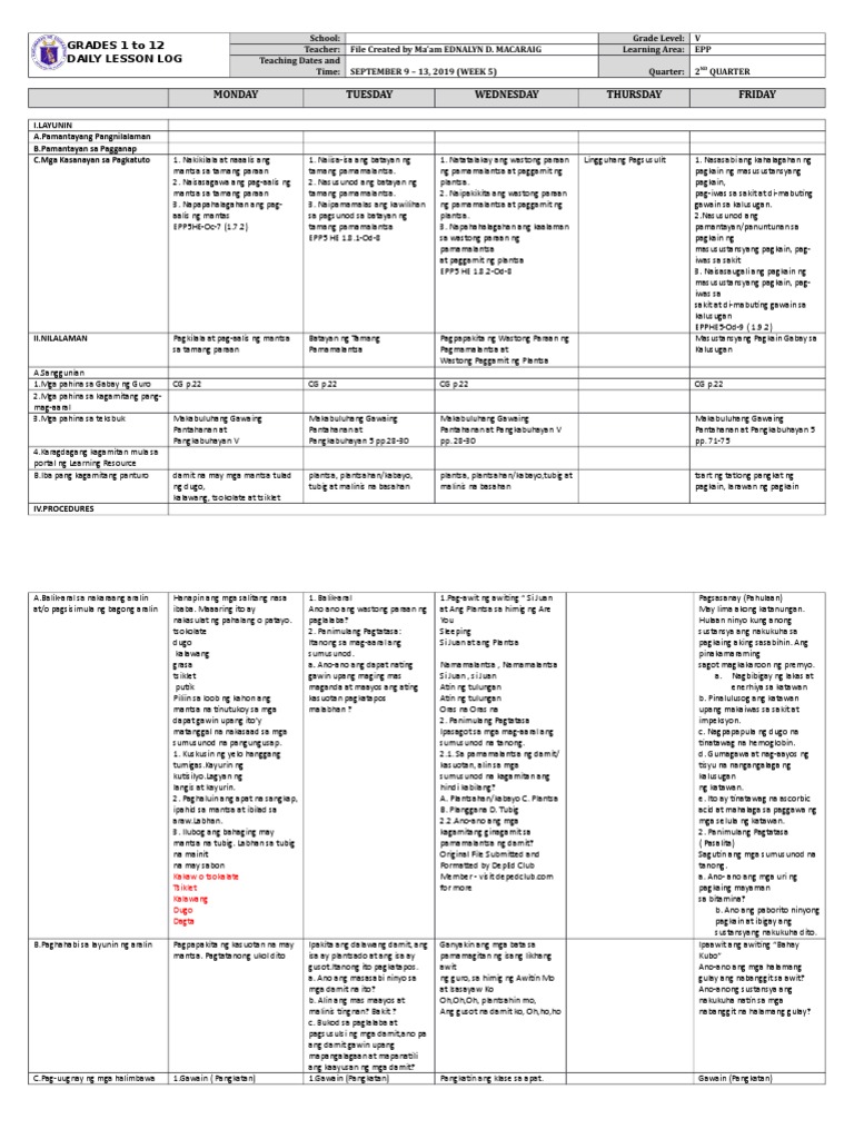 DLL - Epp 5 - Q2 - W5 | PDF