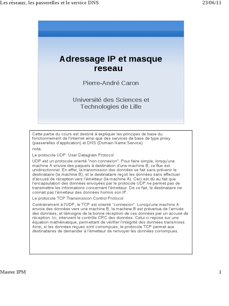 Réseaux IP, passerelles et DNS expliqués | PDF | Adresse IP | I Pv6