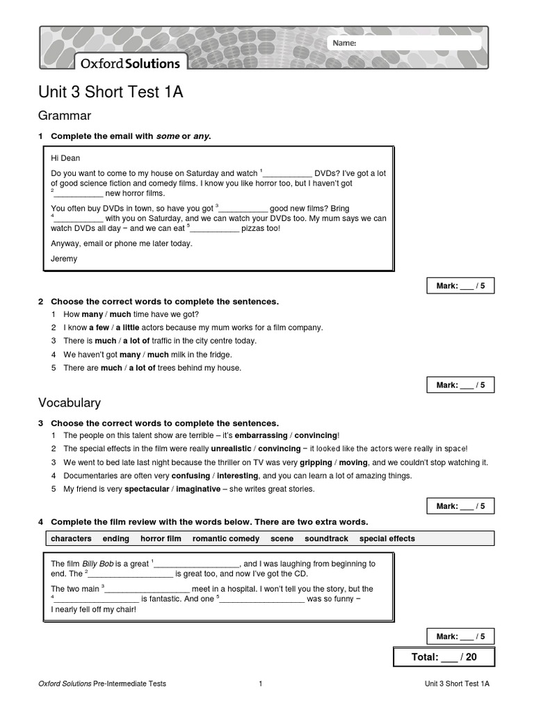 Unit 3 Short Test 1A Answers | PDF