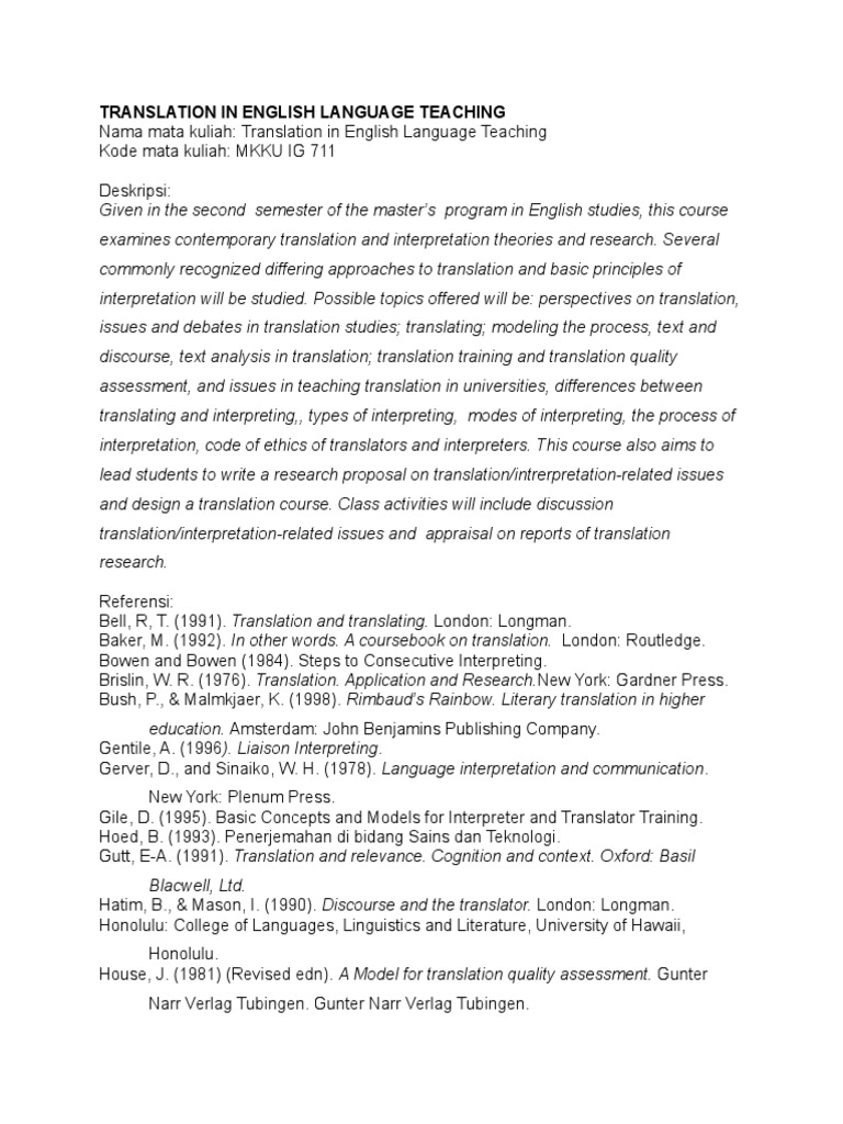 Translation in English Teaching Course | PDF | Translations | Academic ...